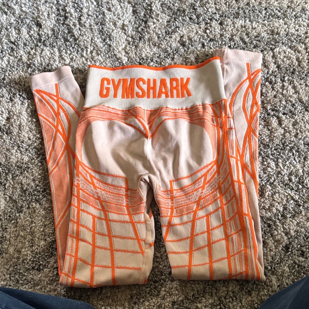 Gymshark Cream Leggings with Orange Accents